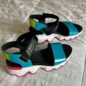 Sorel Teal Black Pink Platform Sandals